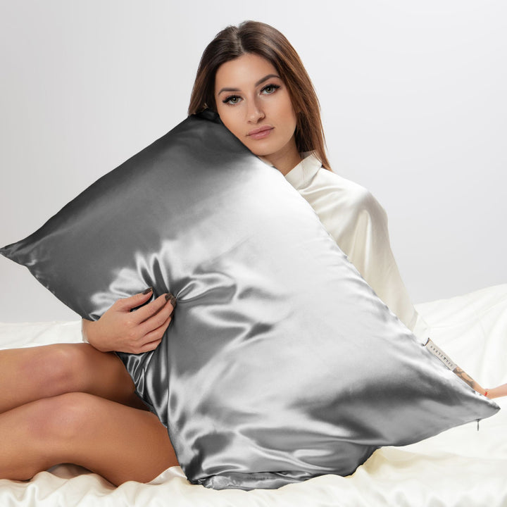 luxurious grey silk pillowcase