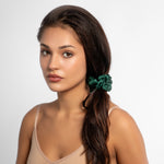 Large Silk Scrunchie Set - Emerald, Gold, Pearl White - SilkSleek