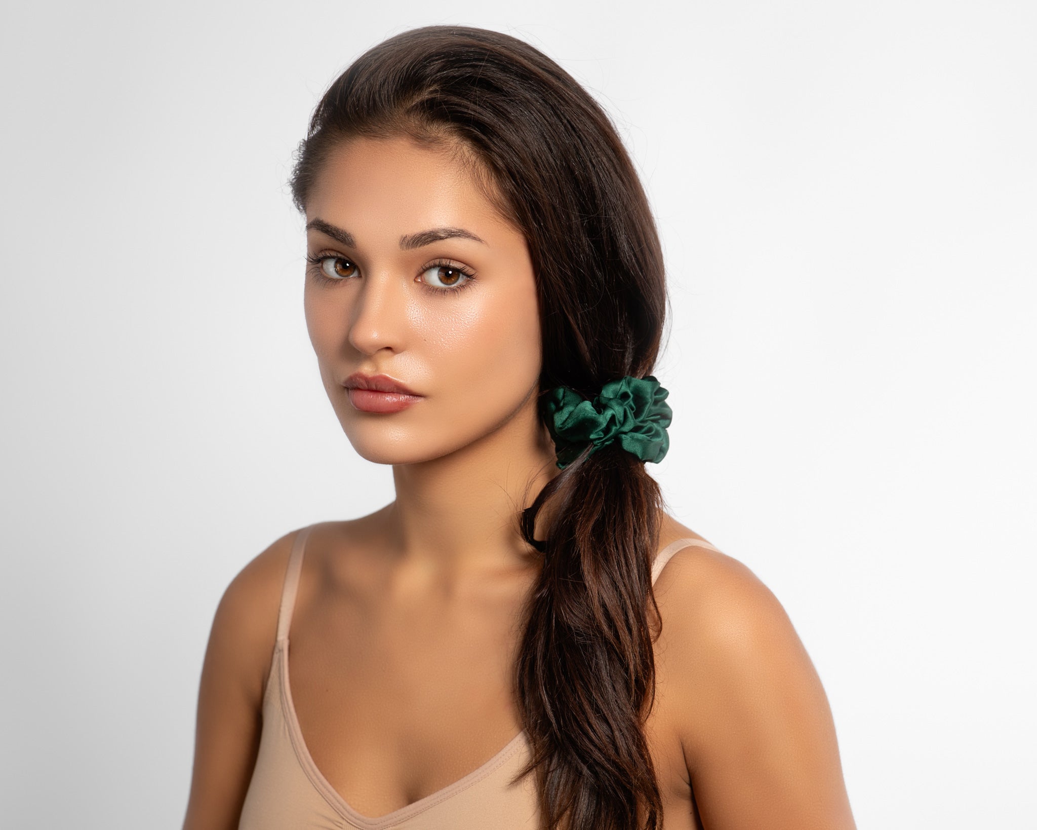 Large Silk Scrunchie Set - Emerald, Gold, Pearl White - SilkSleek