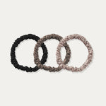 Skinny Silk Scrunchie Set - Black, Chocolate, Oyster - SilkSleek