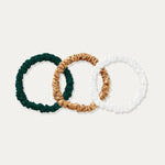 Skinny Silk Scrunchie Set - Emerald, Gold, Pearl White - SilkSleek