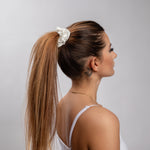 Large Silk Scrunchie Set - Pearl White, Gold, Black - SilkSleek