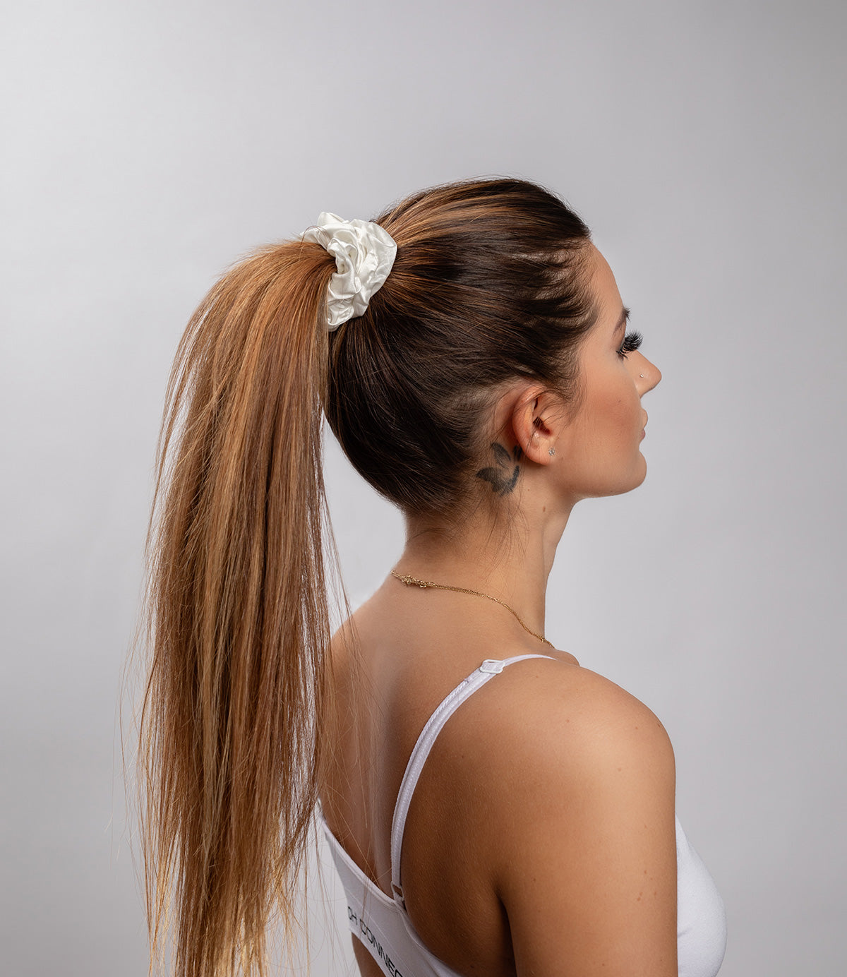 Large Silk Scrunchie Set - Pearl White, Oyster, Chocolate - SilkSleek