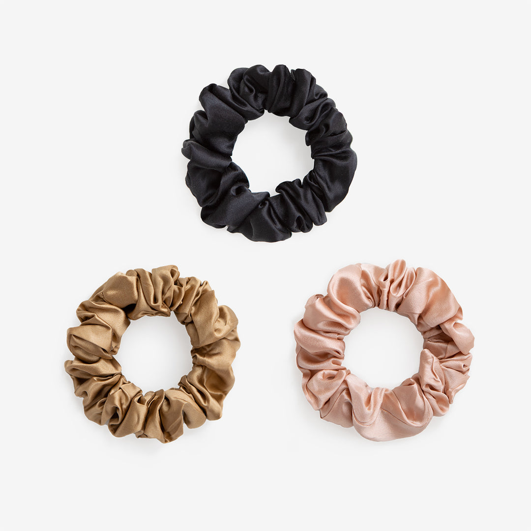 Large Silk Scrunchie Set - Black, Gold, Rose Gold - SilkSleek